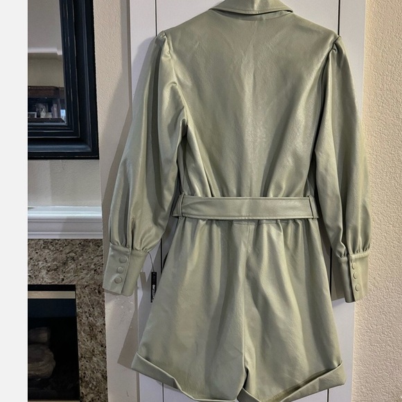 Sage Green Belted leather Romper - Picture 3 of 10